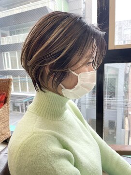 ヌード(NUDE) NUDE#20代30代40代大人ショートボブ ハイライト前髪なしショート