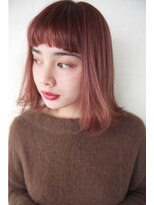 アール 西新井店(ar) 大人可愛い/韓国風/前下がりボブ/レッドカラー×オン眉小顔ボブ