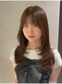 ロングレイヤー/ハッシュカット/顔まわり/オリーブベージュ