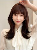 シャギーレイヤー韓国ワンホンヘアシースルーぱっつん前髪