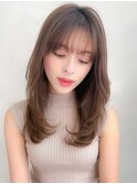 小顔ワンカールレイヤーカットくびれヘアアプリコットオレンジ