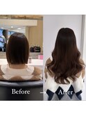 ボブからエクステ90本で理想の自然なロングヘアに！