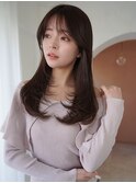 ANGELICA 顔まわりレイヤー ダークブラウン 流しバング