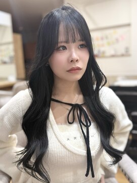 レイヤーカットブルーブラックケアカラーくびれヘア