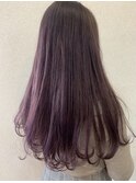 透明感パープル寒色カラー透け感毛先カールストレートロング