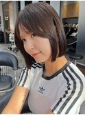 ワンレン切りっぱなし韓国ボブ/ブリーチなし地毛風カラー/博多