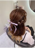 編み込みハーフアップ/梅田ヘアセット