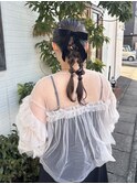 ツインアレンジ/編みおろし/結婚式/お呼ばれヘア【新保/青江】
