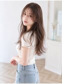 色っぽ韓国ロングレイヤー×シースルーバング×透明感ブラウン