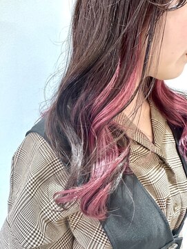 フォーク FOLK 【FOLK】透明感インナーピンク☆似合わせ波巻きロング♪