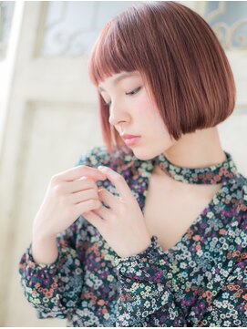 モッズ ヘア 福岡姪浜店(mod's hair) mod's姪浜/ぱっつん前髪チェリーレッド美髪切りっぱなしボブi