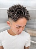 オールバックパーマ極道パーマホワイトメッシュフェード短髪