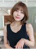 くびれレイヤー切りっぱなしボブ美髪質改善卵型ピンクブラウン