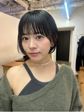 黒髪×オリーブグレー(髪質改善カラー)×ボブ