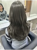 前髪ありくびれヘア夏アプリコットオレンジハイライトカラー