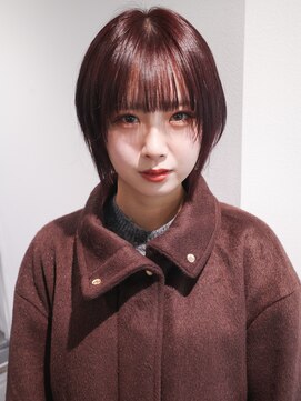 ハッシュカット レイヤー バーガンディ ワインレッド ボルドー