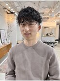 無造作パーマセンターパートツーブロックメンズパーマ 金山/井上