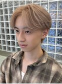 韓国メンズアッシュグレージュカラーシースルーマッシュシルバー
