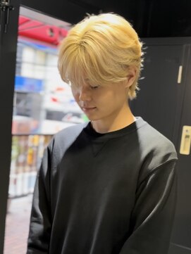 アウル 心斎橋(owl) シースルーマッシュ/ホワイトブロンド/ダブルカラー/メンズ