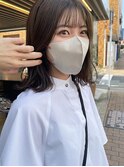 大人ガーリー シースルーバング 外ハネミディアムレイヤー