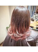 ライトピンクグラデーション×ミディアム☆ブリーチあり