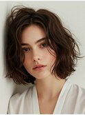 オーガニックカラー ベージュカラー ゆる巻きボブ 30代