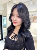 T48透明感韓国ヘアハッシュカットレイヤーカットロング表参道