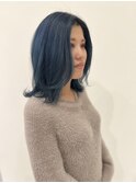 ミディアム×ネイビー×美髪