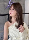 ふわっと色っぽセミロング 透明感たっぷりベージュカラー