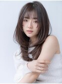 大人かわいい前髪セシルカットココアブラウンフリンジウェーブ