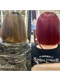 【AYAKA担当】before/after/ダブルカラー/レッド/ケアブリーチ
