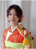 ウエイト低めの編み込みアップ 着物 和装スタイルアレンジ
