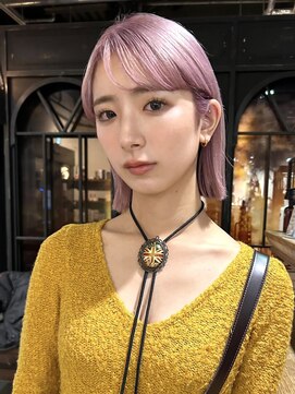 ノラ ヘアーサロン(NORA HAIR SALON) 【大久保】ペールピンクブリーチカラーミニボブヘア