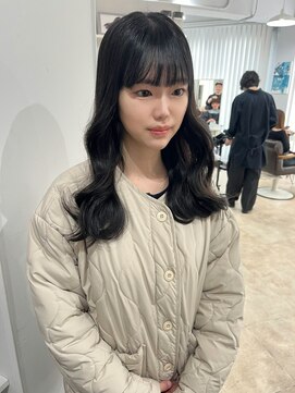 シー ヘアデザイン(see hair design) イメチェンヘアスタイル外ハネボブワイドバングワインレッド
