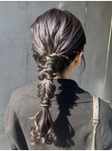 ヘアセット 結婚式ヘア &nbsp;お呼ばれヘア ローポニー 編み下ろし
