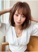 大人かわいい 小顔ボブ ひし形シルエット グレージュ