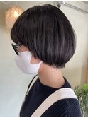 ナチュラル縮毛矯正/アッシュブラック#刈り上げマッシュショート