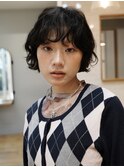 ぱつっと切りっぱなしボブニュアンスパーマフレンチガーリー原宿