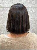 艶カラー 丸みボブ ブラウンアッシュ 透明感カラー 縮毛矯正
