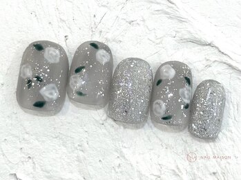 ネイルメゾン 池袋店(NAIL MAISON)/フラワーグレーネイル¥10550