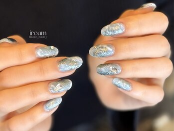 水色ネイル/ニュアンス/シルバー