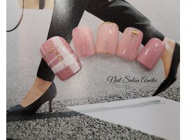 チェック×桃ネイル foot nail