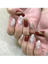 ボルドー×天然石ネイル