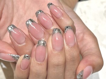 ガラスフレンチ×チークネイル