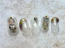 夏色ぷっくりビジューネイル