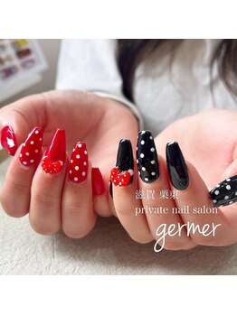 赤と黒のドットネイル!!
