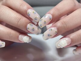 バラ/ワンホン/韓国/夏/花ネイル