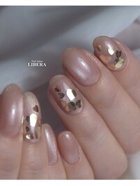 ハートホログラム埋め込みネイル