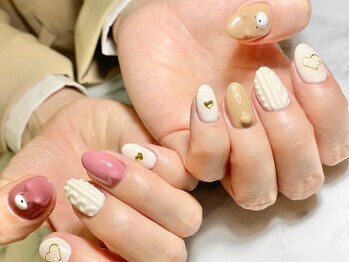 アイボリー(ivory)/くま×ニットネイル