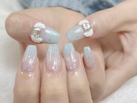 水色に星詰め込んだ天使ネイル